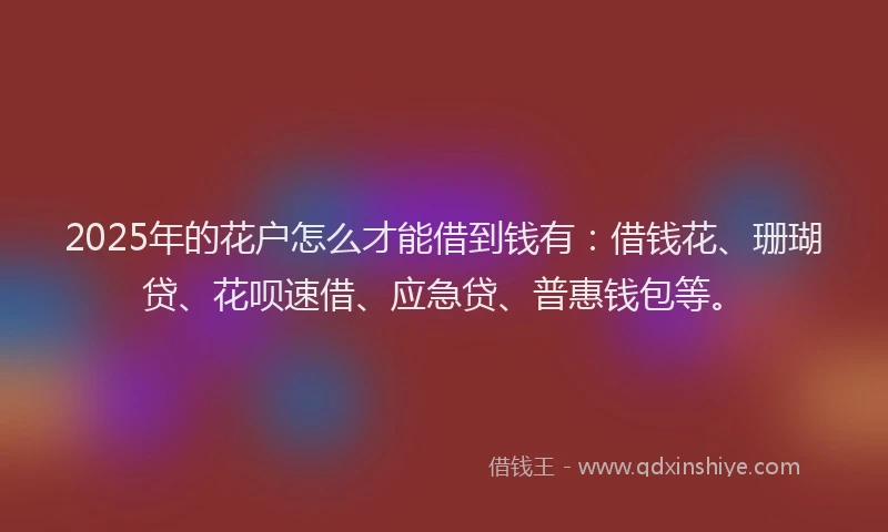 2025年的花户怎么才能借到钱有：借钱花、珊瑚贷、花呗速借、应急贷、普惠钱包等。