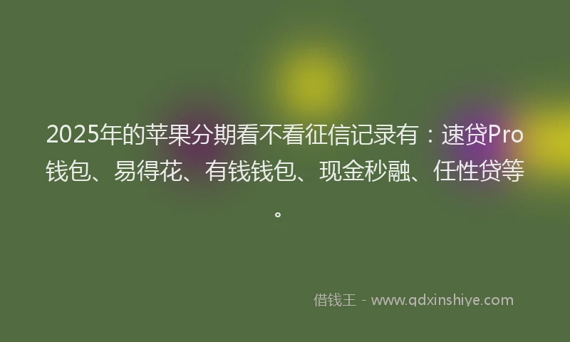 2025年的苹果分期看不看征信记录有：速贷Pro钱包、易得花、有钱钱包、现金秒融、任性贷等。
