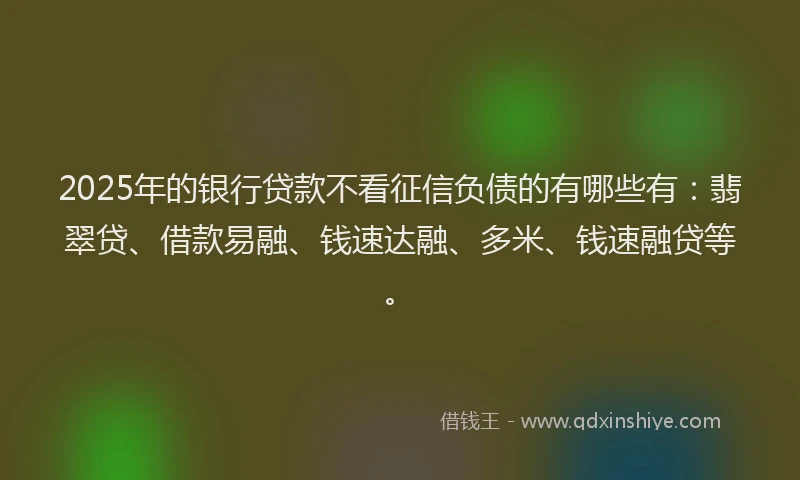 2025年的银行贷款不看征信负债的有哪些有：翡翠贷、借款易融、钱速达融、多米、钱速融贷等。