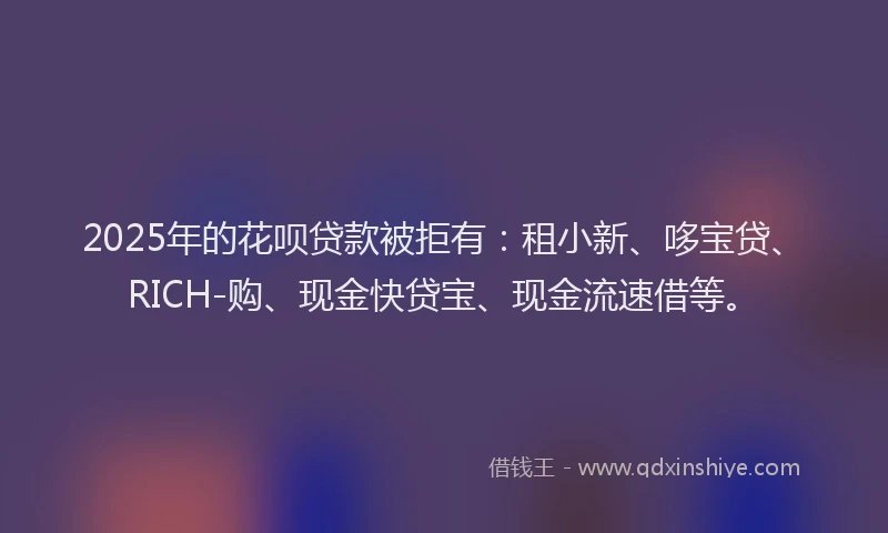 2025年的花呗贷款被拒有：租小新、哆宝贷、RICH-购、现金快贷宝、现金流速借等。