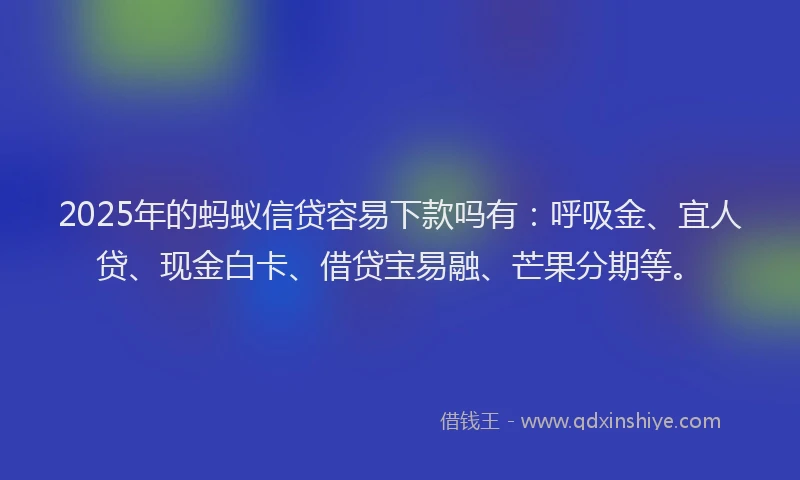 2025年的蚂蚁信贷容易下款吗有：呼吸金、宜人贷、现金白卡、借贷宝易融、芒果分期等。