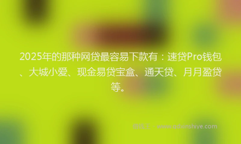 2025年的那种网贷最容易下款有:速贷Pro钱包、大城小爱、现金易贷宝盒、通天贷、月月盈贷等。