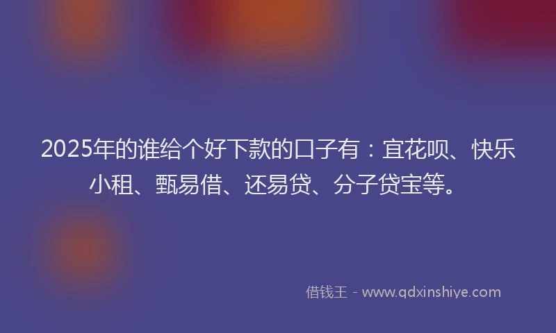 2025年的谁给个好下款的口子有：宜花呗、快乐小租、甄易借、还易贷、分子贷宝等。