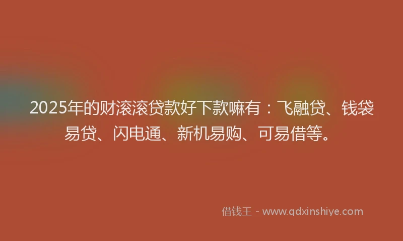 2025年的财滚滚贷款好下款嘛有：飞融贷、钱袋易贷、闪电通、新机易购、可易借等。