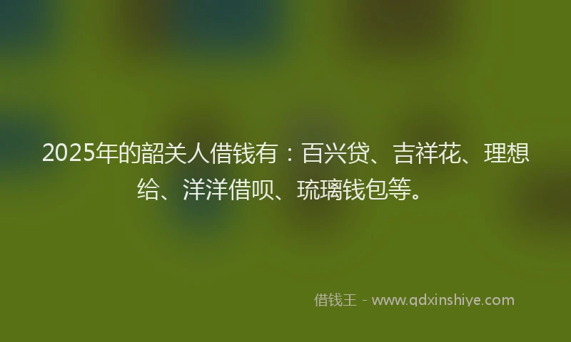 2025年的韶关人借钱有：百兴贷、吉祥花、理想给、洋洋借呗、琉璃钱包等。