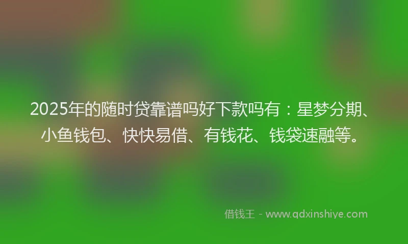 2025年的随时贷靠谱吗好下款吗有:星梦分期、小鱼钱包、快快易借、有钱花、钱袋速融等。