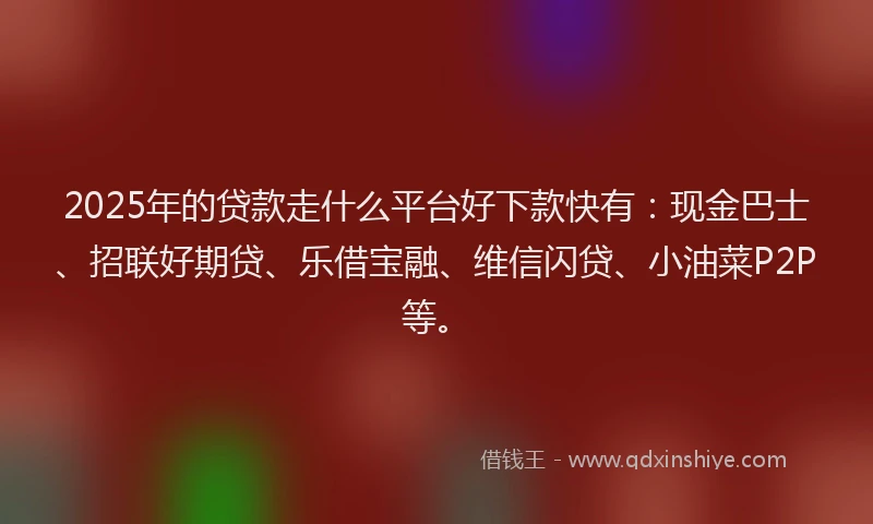 2025年的贷款走什么平台好下款快有：现金巴士、招联好期贷、乐借宝融、维信闪贷、小油菜P2P等。