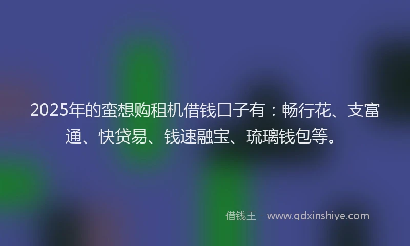 2025年的蛮想购租机借钱口子有：畅行花、支富通、快贷易、钱速融宝、琉璃钱包等。