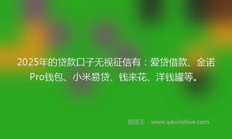 2025年的贷款口子无视征信有:爱贷借款、金诺Pro钱包、小米易贷、钱来花、洋钱罐等。