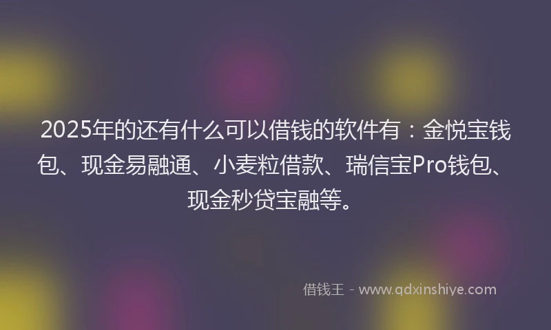 2025年的还有什么可以借钱的软件有：金悦宝钱包、现金易融通、小麦粒借款、瑞信宝Pro钱包、现金秒贷宝融等。
