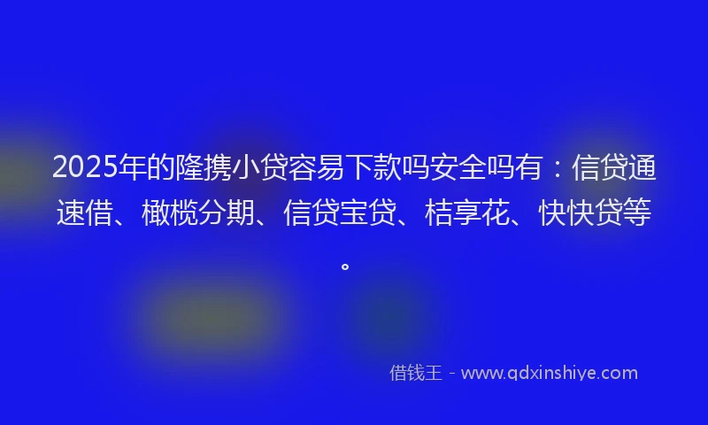 2025年的隆携小贷容易下款吗安全吗有：信贷通速借、橄榄分期、信贷宝贷、桔享花、快快贷等。