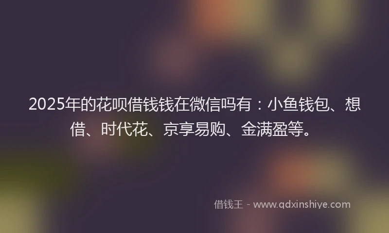 2025年的花呗借钱钱在微信吗有：小鱼钱包、想借、时代花、京享易购、金满盈等。