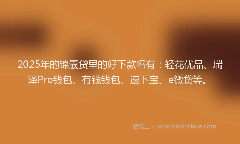 2025年的锦囊贷里的好下款吗有：轻花优品、瑞泽Pro钱包、有钱钱包、速下宝、e微贷等。
