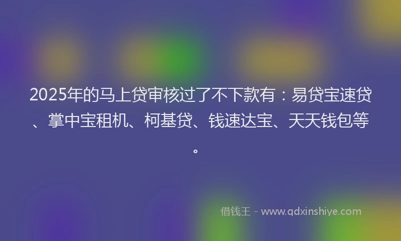 2025年的马上贷审核过了不下款有：易贷宝速贷、掌中宝租机、柯基贷、钱速达宝、天天钱包等。