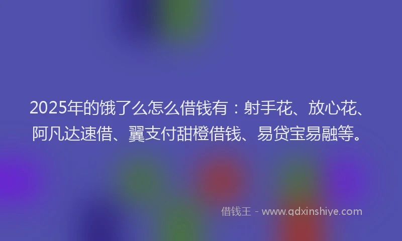 2025年的饿了么怎么借钱有:射手花、放心花、阿凡达速借、翼支付甜橙借钱、易贷宝易融等。