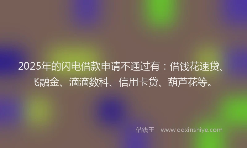2025年的闪电借款申请不通过有：借钱花速贷、飞融金、滴滴数科、信用卡贷、葫芦花等。