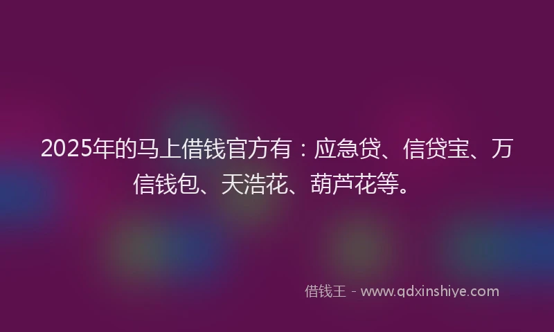 2025年的马上借钱官方有：应急贷、信贷宝、万信钱包、天浩花、葫芦花等。