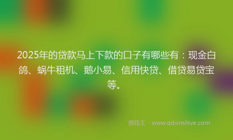2025年的贷款马上下款的口子有哪些有:现金白鸽、蜗牛租机、鹅小易、信用快贷、借贷易贷宝等。