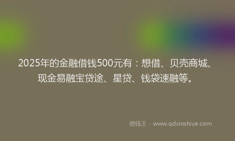 2025年的金融借钱500元有：想借、贝壳商城、现金易融宝贷途、星贷、钱袋速融等。