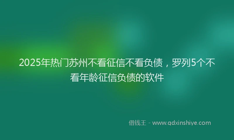 2025年热门苏州不看征信不看负债，罗列5个不看年龄征信负债的软件