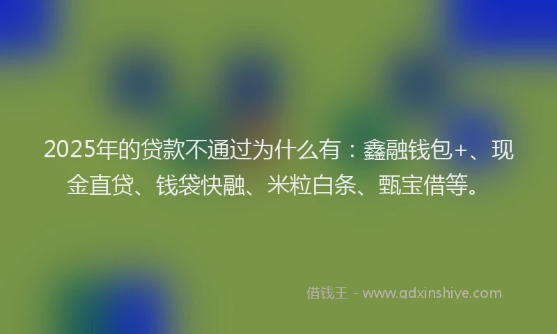 2025年的贷款不通过为什么有:鑫融钱包+、现金直贷、钱袋快融、米粒白条、甄宝借等。