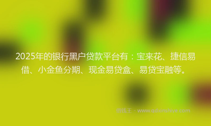 2025年的银行黑户贷款平台有：宝来花、捷信易借、小金鱼分期、现金易贷盒、易贷宝融等。