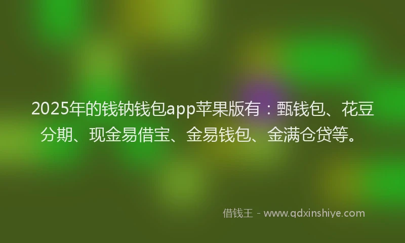 2025年的钱钠钱包app苹果版有：甄钱包、花豆分期、现金易借宝、金易钱包、金满仓贷等。