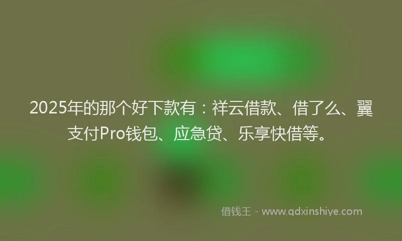 2025年的那个好下款有:祥云借款、借了么、翼支付Pro钱包、应急贷、乐享快借等。