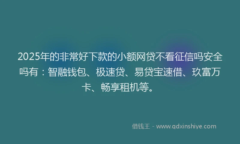 2025年的非常好下款的小额网贷不看征信吗安全吗有：智融钱包、极速贷、易贷宝速借、玖富万卡、畅享租机等。