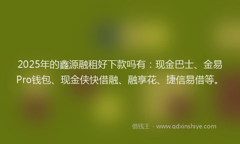 2025年的鑫源融租好下款吗有:现金巴士、金易Pro钱包、现金侠快借融、融享花、捷信易借等。