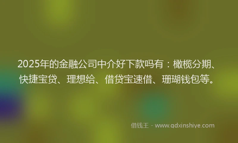 2025年的金融公司中介好下款吗有：橄榄分期、快捷宝贷、理想给、借贷宝速借、珊瑚钱包等。