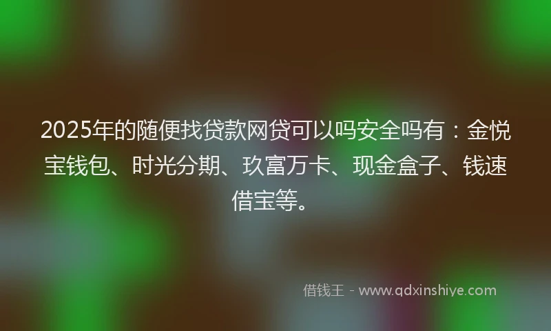 2025年的随便找贷款网贷可以吗安全吗有：金悦宝钱包、时光分期、玖富万卡、现金盒子、钱速借宝等。