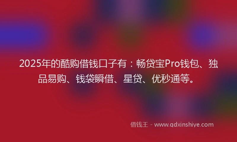 2025年的酷购借钱口子有：畅贷宝Pro钱包、独品易购、钱袋瞬借、星贷、优秒通等。