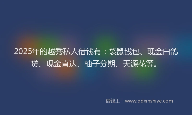 2025年的越秀私人借钱有：袋鼠钱包、现金白鸽贷、现金直达、柚子分期、天源花等。