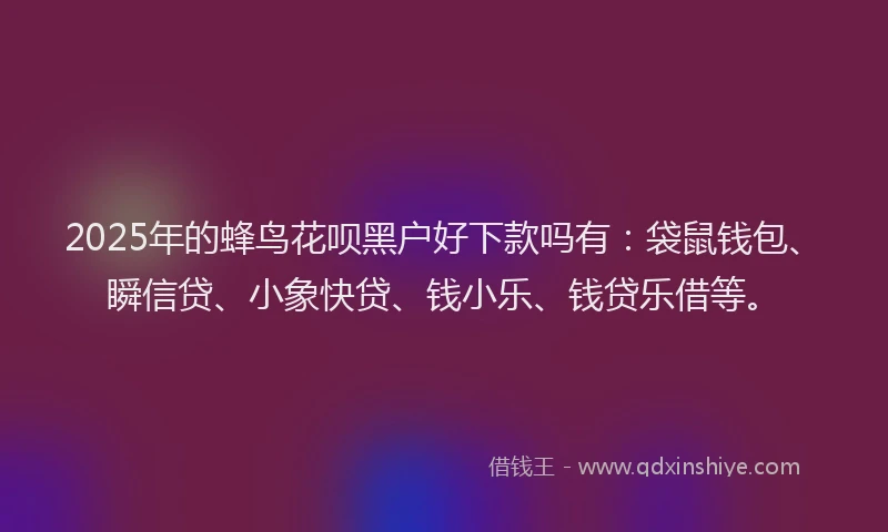 2025年的蜂鸟花呗黑户好下款吗有：袋鼠钱包、瞬信贷、小象快贷、钱小乐、钱贷乐借等。