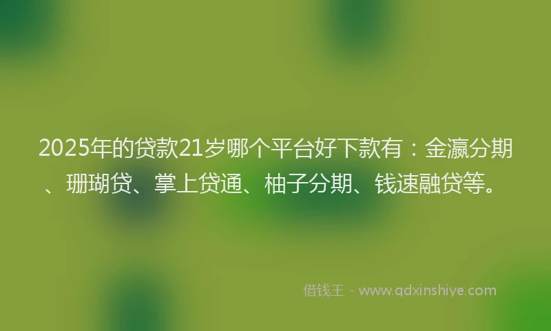 2025年的贷款21岁哪个平台好下款有:金瀛分期、珊瑚贷、掌上贷通、柚子分期、钱速融贷等。