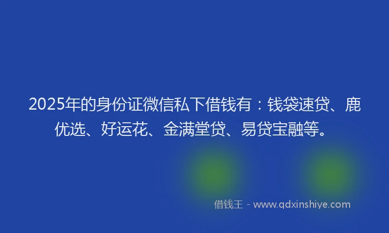 2025年的身份证微信私下借钱有：钱袋速贷、鹿优选、好运花、金满堂贷、易贷宝融等。