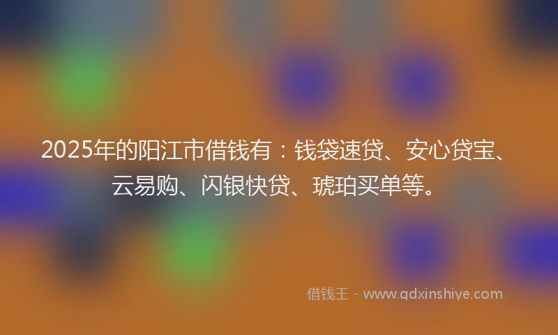 2025年的阳江市借钱有：钱袋速贷、安心贷宝、云易购、闪银快贷、琥珀买单等。