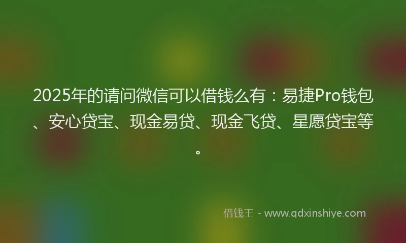 2025年的请问微信可以借钱么有：易捷Pro钱包、安心贷宝、现金易贷、现金飞贷、星愿贷宝等。