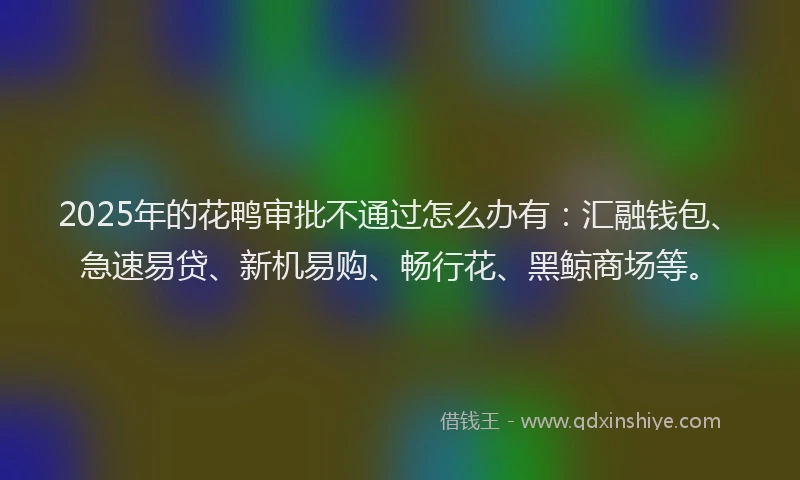 2025年的花鸭审批不通过怎么办有：汇融钱包、急速易贷、新机易购、畅行花、黑鲸商场等。