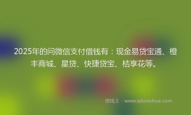 2025年的问微信支付借钱有：现金易贷宝通、橙丰商城、星贷、快捷贷宝、桔享花等。