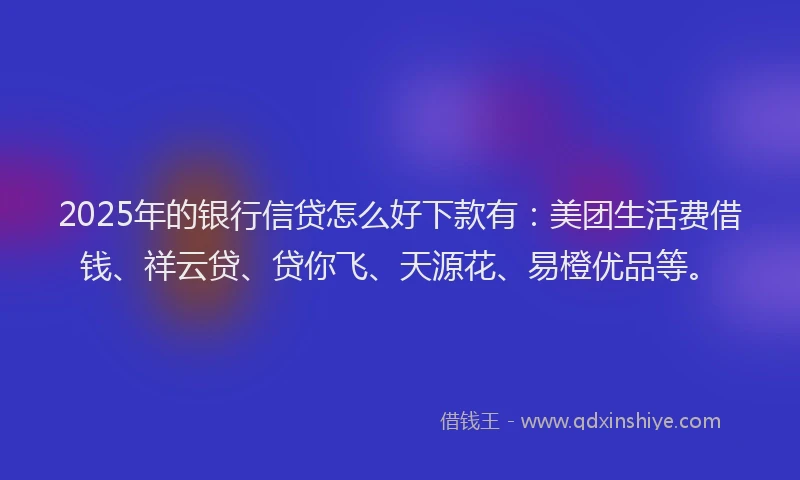 2025年的银行信贷怎么好下款有：美团生活费借钱、祥云贷、贷你飞、天源花、易橙优品等。