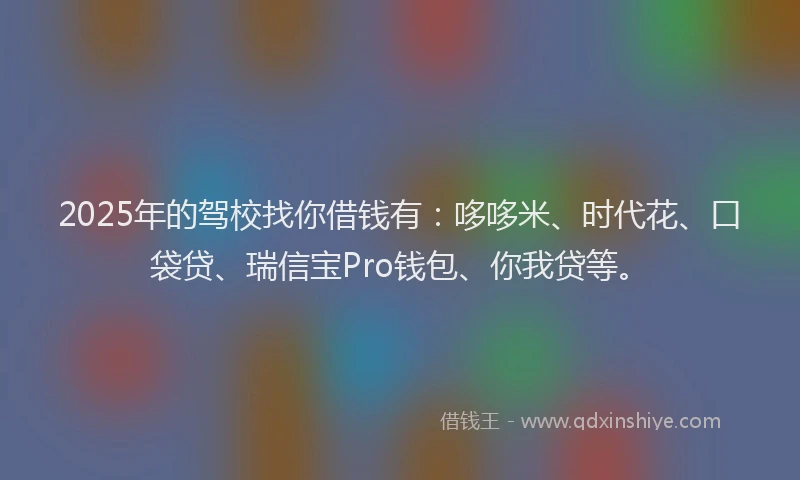 2025年的驾校找你借钱有：哆哆米、时代花、口袋贷、瑞信宝Pro钱包、你我贷等。