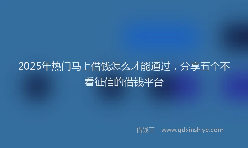 2025年热门马上借钱怎么才能通过,分享五个不看征信的借钱平台