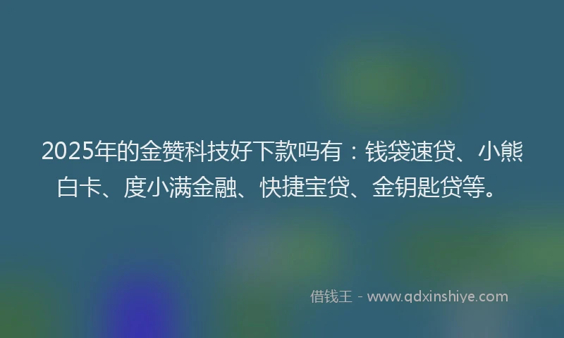 2025年的金赞科技好下款吗有:钱袋速贷、小熊白卡、度小满金融、快捷宝贷、金钥匙贷等。