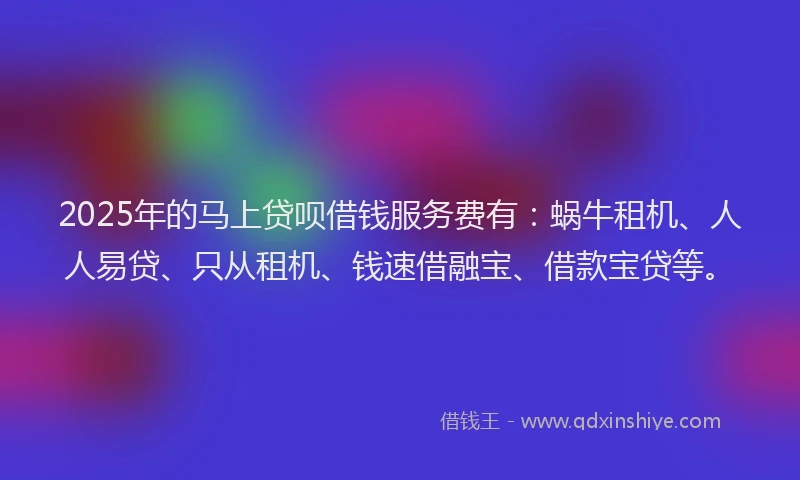 2025年的马上贷呗借钱服务费有：蜗牛租机、人人易贷、只从租机、钱速借融宝、借款宝贷等。