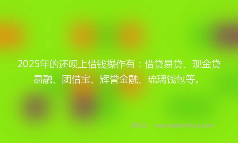 2025年的还呗上借钱操作有:借贷易贷、现金贷易融、团借宝、辉誉金融、琉璃钱包等。