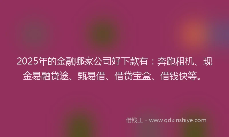 2025年的金融哪家公司好下款有：奔跑租机、现金易融贷途、甄易借、借贷宝盒、借钱快等。