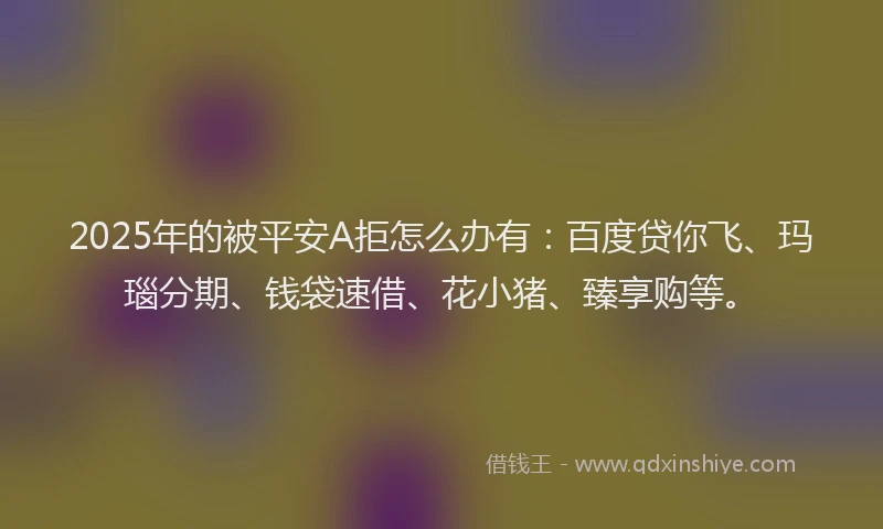 2025年的被平安A拒怎么办有:百度贷你飞、玛瑙分期、钱袋速借、花小猪、臻享购等。