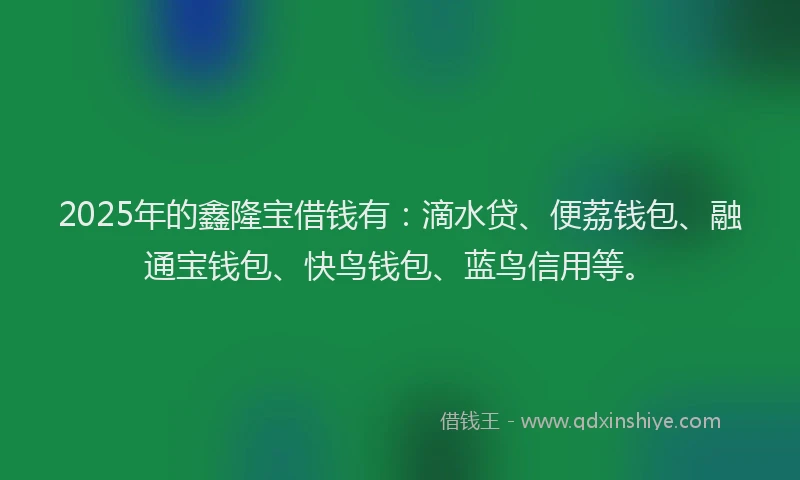 2025年的鑫隆宝借钱有:滴水贷、便荔钱包、融通宝钱包、快鸟钱包、蓝鸟信用等。